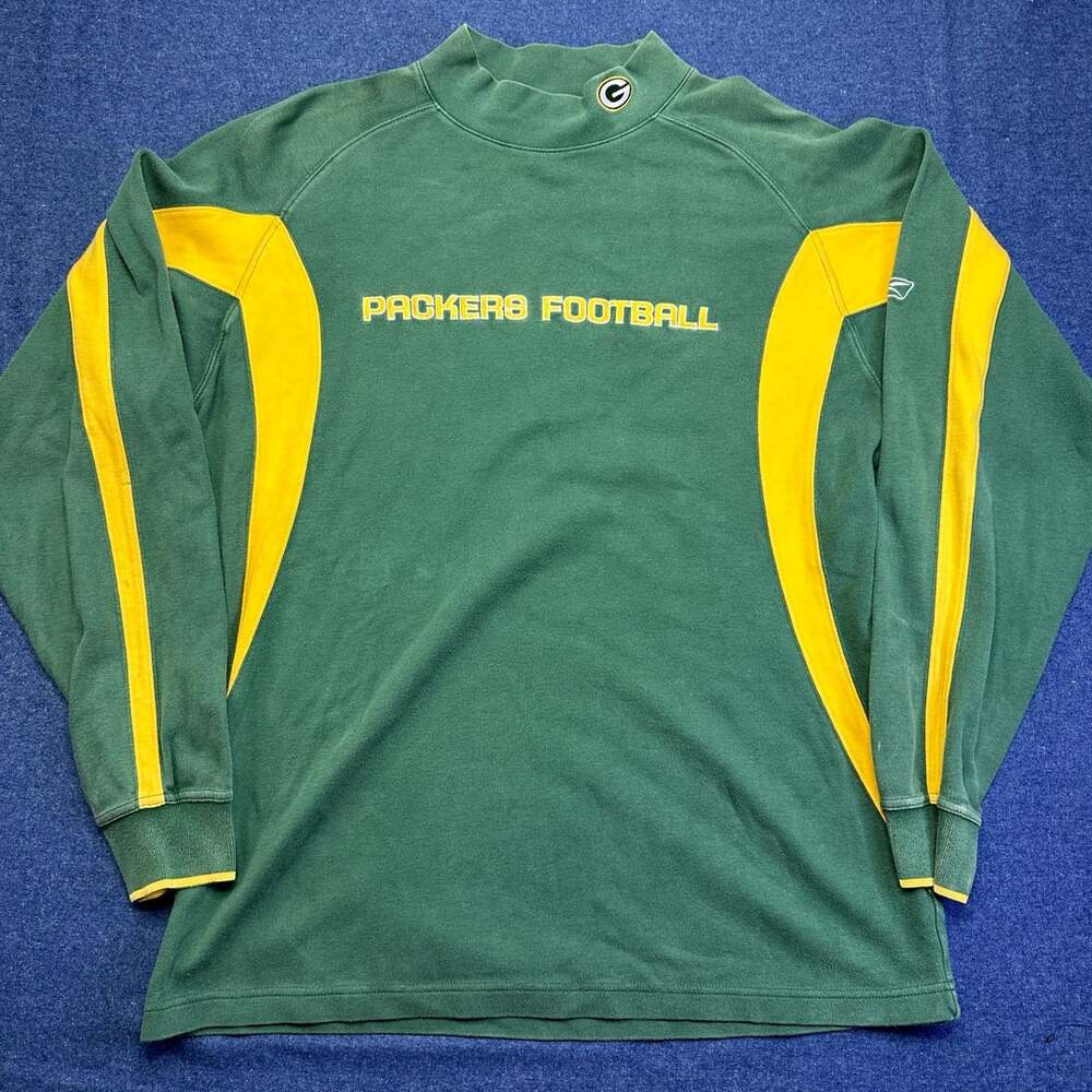 Vintage Reebok NFL Green Bay Packers Football Mock Neck Long Sleeve Shirt